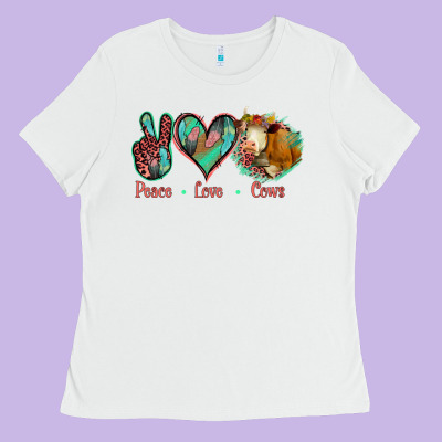Peace Love Cows Ladies Tee Designed By Jasminsmagicworld