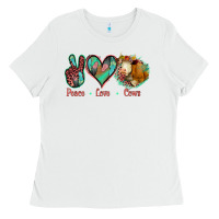 White Peace Love Cows Ladies Tee - Jasminsmagicworld