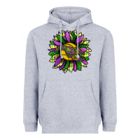 Heather Grey Mardi Gras Sunflower With Crawfish Heavyweight Hoodie - BundleAndBundleShop
