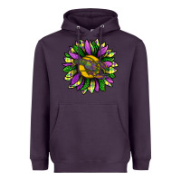 Plum Mardi Gras Sunflower With Crawfish Heavyweight Hoodie - BundleAndBundleShop