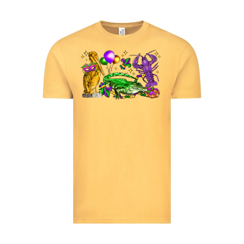 Mardi Gras Pelican Alligator And Crawfish Vintage Tee by LillyAllenDesigns | Teevron