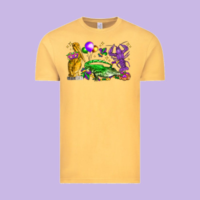 Mardi Gras Pelican Alligator And Crawfish Vintage Tee Designed By Lillyallendesigns
