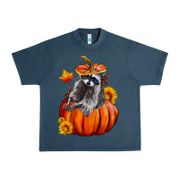 Midnight Navy Fall Pumpkin Raccoon Urban Heavy Tee - LillyAllenDesigns