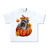 White Fall Pumpkin Raccoon Urban Heavy Tee - LillyAllenDesigns