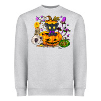 Heather Grey Black cat pumpkin Heavyweight Sweatshirt - NancyCooperArtShop