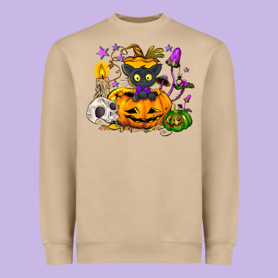 Black Cat Pumpkin Heavyweight Sweatshirt Designed By Nancycooperartshop