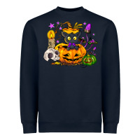 Navy Black cat pumpkin Heavyweight Sweatshirt - NancyCooperArtShop