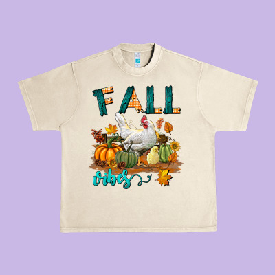 Fall Vibes Chicken Urban Heavy Tee Designed By Lillyallendesigns