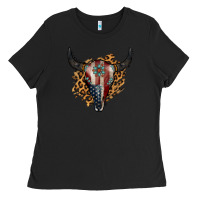 Black American Bull Skull Ladies Tee - Jasminsmagicworld