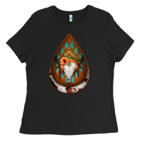 Black aztec bullskull teardrop earrings Ladies Tee - Jasminsmagicworld