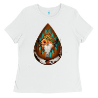 White aztec bullskull teardrop earrings Ladies Tee - Jasminsmagicworld