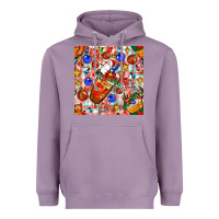 Lavender christmas coffee cups ornaments and lights with diamond plaid seamless Heavyweight Hoodie - BundleAndBundleShop