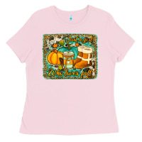 Bubblegum Pink just a girl who loves fall background Ladies Tee - Jasminsmagicworld