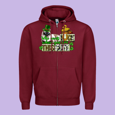 St. Patrick's Cat Who Needs Luck When You Are This Zipper Hoodie Designed By Cowgirlartshop