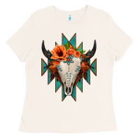 Bone Aztec Turquoise Bull Skull Ladies Tee - Jasminsmagicworld