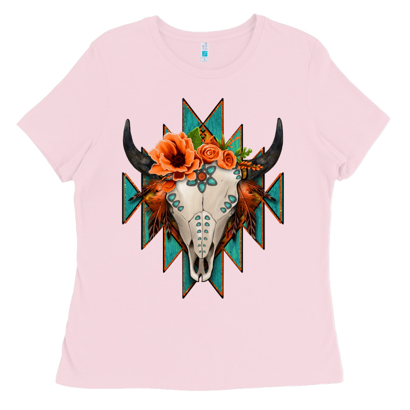 Aztec Turquoise Bull Skull Ladies Tee by Jasminsmagicworld | Teevron