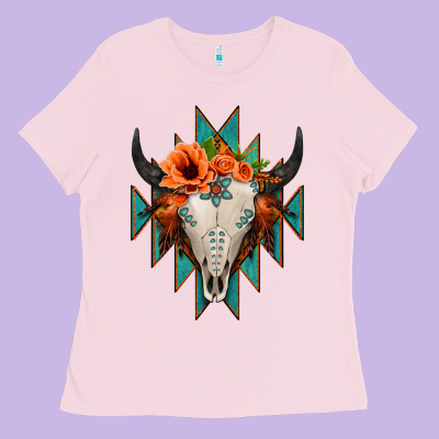 Aztec Turquoise Bull Skull Ladies Tee Designed By Jasminsmagicworld