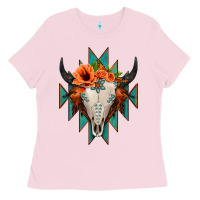 Bubblegum Pink Aztec Turquoise Bull Skull Ladies Tee - Jasminsmagicworld