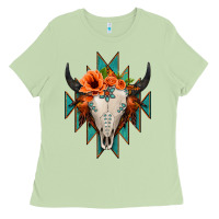 Matcha Aztec Turquoise Bull Skull Ladies Tee - Jasminsmagicworld