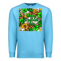 Ocean Blue Happy St. Patrick's Day pattern digital paper Premium Sweatshirt - BundleAndBundleShop