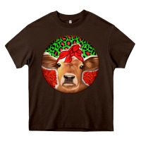 Chocolate Brown Christmas Cow Heavy Core Tee - Jasminsmagicworld