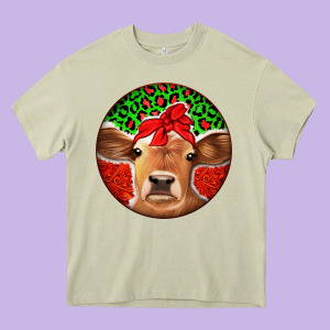 Christmas Cow Heavy Core Tee Designed By Jasminsmagicworld