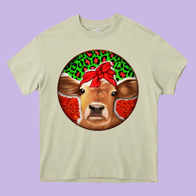 Christmas Cow Heavy Core Tee Designed By Jasminsmagicworld
