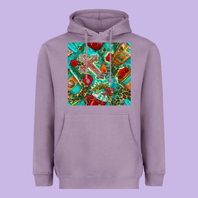 Faith Coffee Cup And Cross With Leopard And Roses Seamless Pattern Bbs Heavyweight Hoodie Designed By Bundleandbundleshop