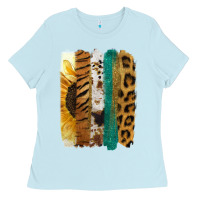 Baby Blue Leopard Sunflower Brush Strokes Ladies Tee - Jasminsmagicworld