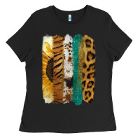 Black Leopard Sunflower Brush Strokes Ladies Tee - Jasminsmagicworld