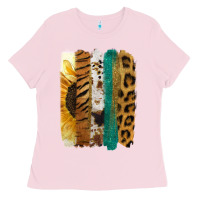 Bubblegum Pink Leopard Sunflower Brush Strokes Ladies Tee - Jasminsmagicworld