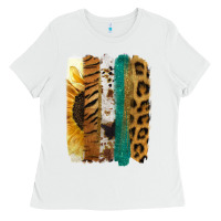 White Leopard Sunflower Brush Strokes Ladies Tee - Jasminsmagicworld