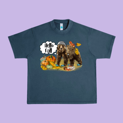 Hello Fall Brown Bear Urban Heavy Tee Designed By Lillyallendesigns