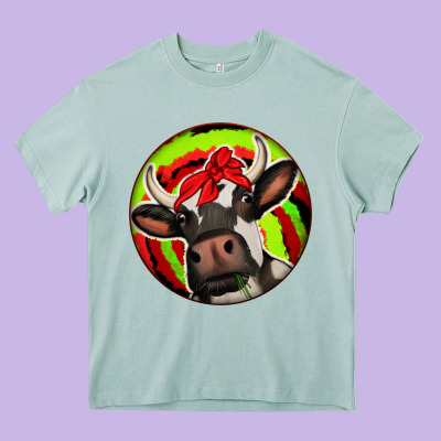 Christmas Cow Heavy Core Tee Designed By Jasminsmagicworld