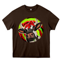 Chocolate Brown Christmas Cow Heavy Core Tee - Jasminsmagicworld