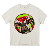 Cream Christmas Cow Heavy Core Tee - Jasminsmagicworld