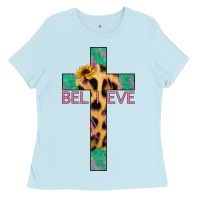 Baby Blue Believe Cross Ladies Tee - Jasminsmagicworld