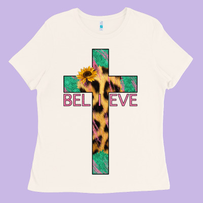 Believe Cross Ladies Tee Designed By Jasminsmagicworld