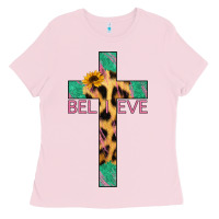 Bubblegum Pink Believe Cross Ladies Tee - Jasminsmagicworld