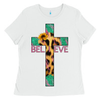 White Believe Cross Ladies Tee - Jasminsmagicworld
