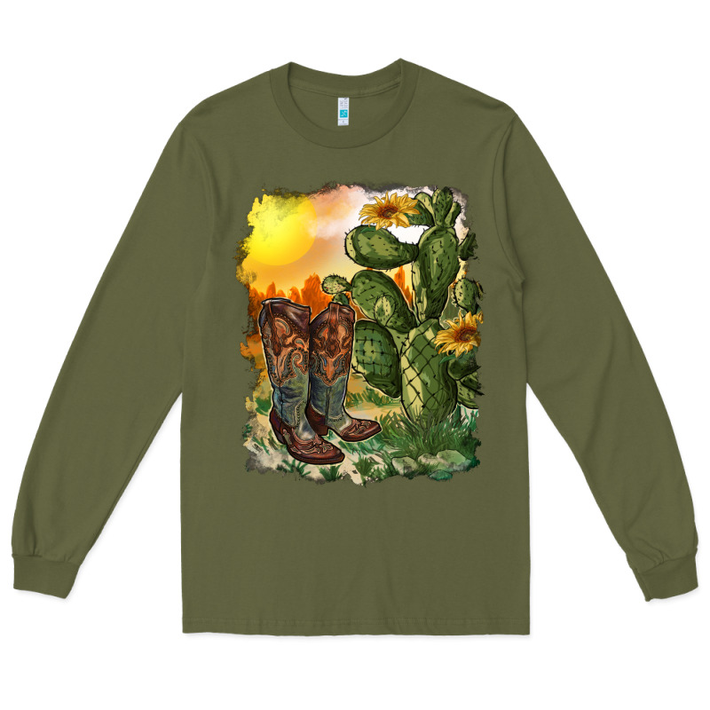 Western Boots With Cactus And Desert Long Sleeve Tee by RanaPortraitStore | Teevron