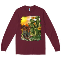 Burgundy western boots with cactus and desert Long Sleeve Tee - RanaPortraitStore