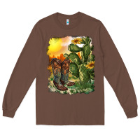 Chestnut western boots with cactus and desert Long Sleeve Tee - RanaPortraitStore