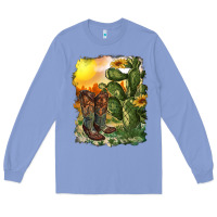 Colony Blue western boots with cactus and desert Long Sleeve Tee - RanaPortraitStore