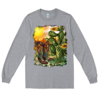 Heather Grey western boots with cactus and desert Long Sleeve Tee - RanaPortraitStore