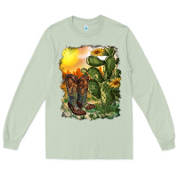 Matcha western boots with cactus and desert Long Sleeve Tee - RanaPortraitStore