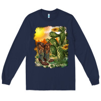 Navy western boots with cactus and desert Long Sleeve Tee - RanaPortraitStore