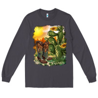 Smoke western boots with cactus and desert Long Sleeve Tee - RanaPortraitStore
