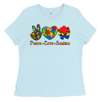 Baby Blue Peace Love Autism Ladies Tee - Jasminsmagicworld