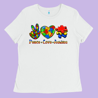 Peace Love Autism Ladies Tee Designed By Jasminsmagicworld